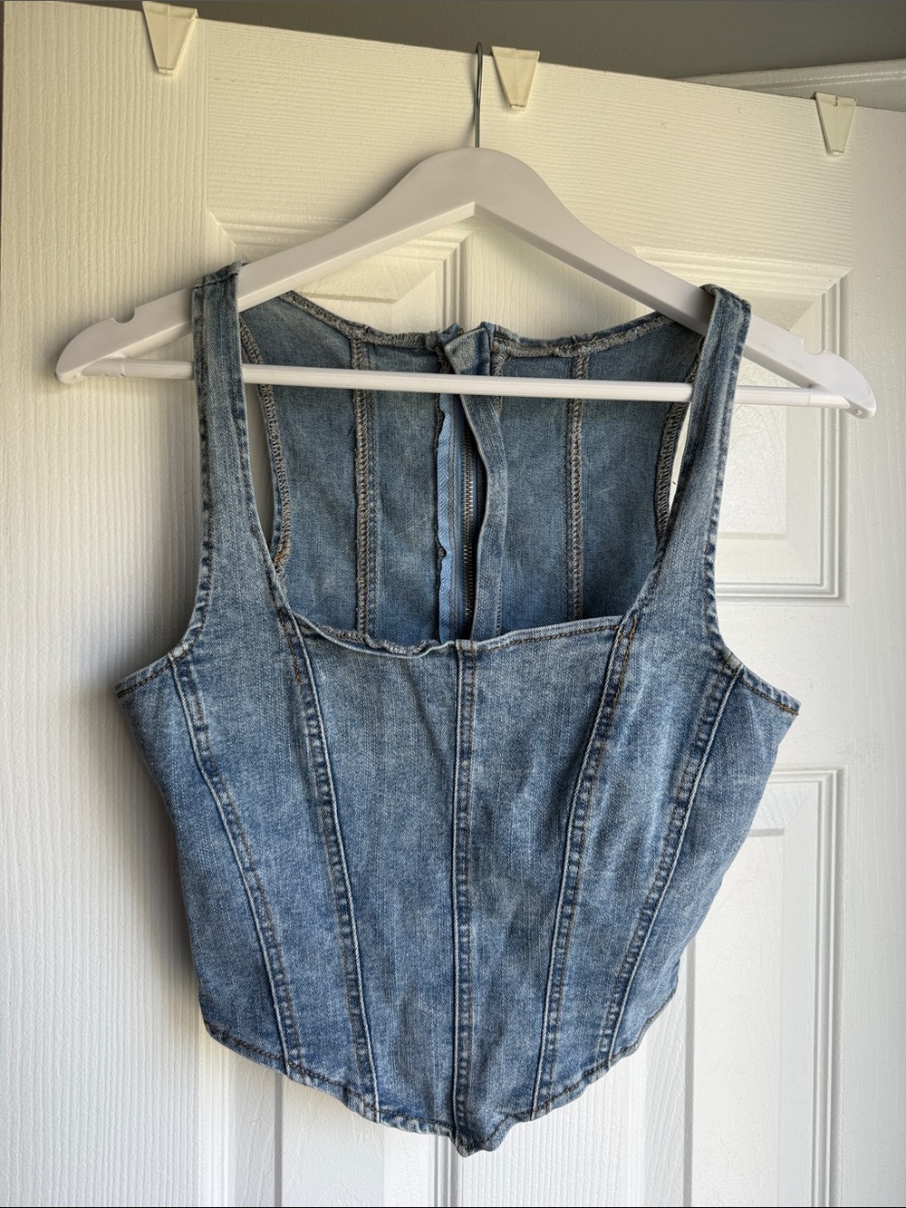 SHEIN Light Blue Denim Corset Crop Top